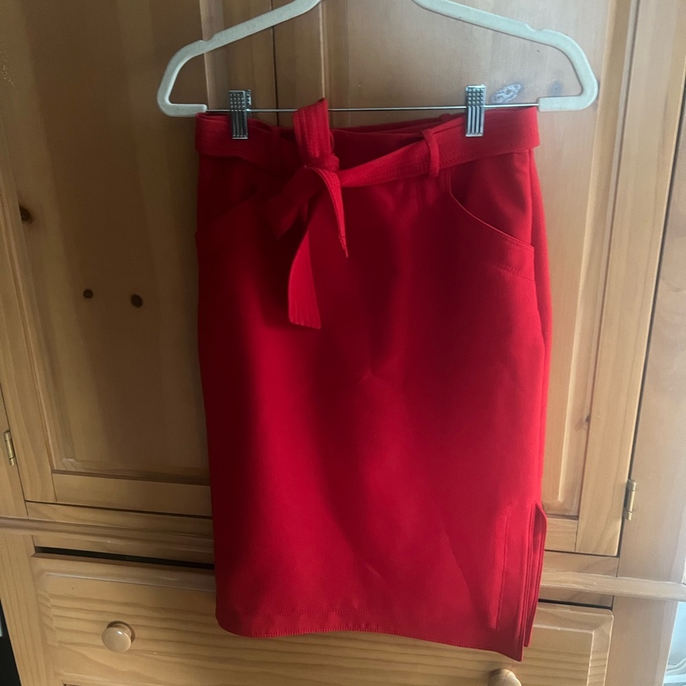 BANANA REPUBLIC Red Tie Waist Pencil Skirt GUC